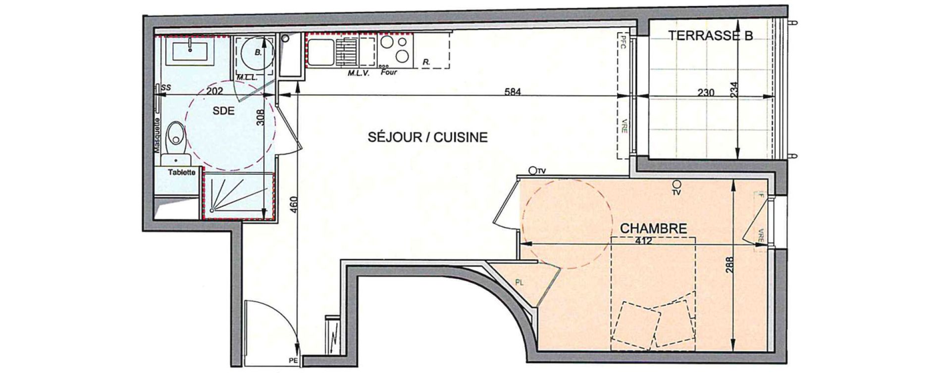 Appartement T2 de 39,60 m2 &agrave; S&egrave;te La gendarmerie