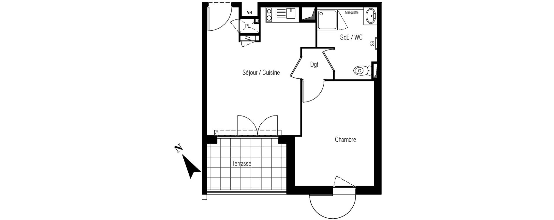 Appartement T2 de 37,35 m2 &agrave; S&egrave;te Le conservatoire