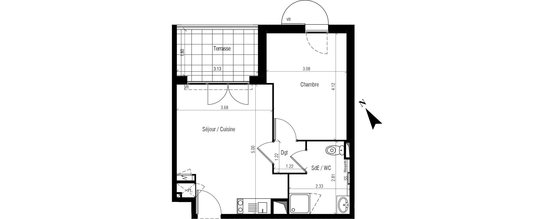Appartement T2 de 37,30 m2 &agrave; S&egrave;te Le conservatoire