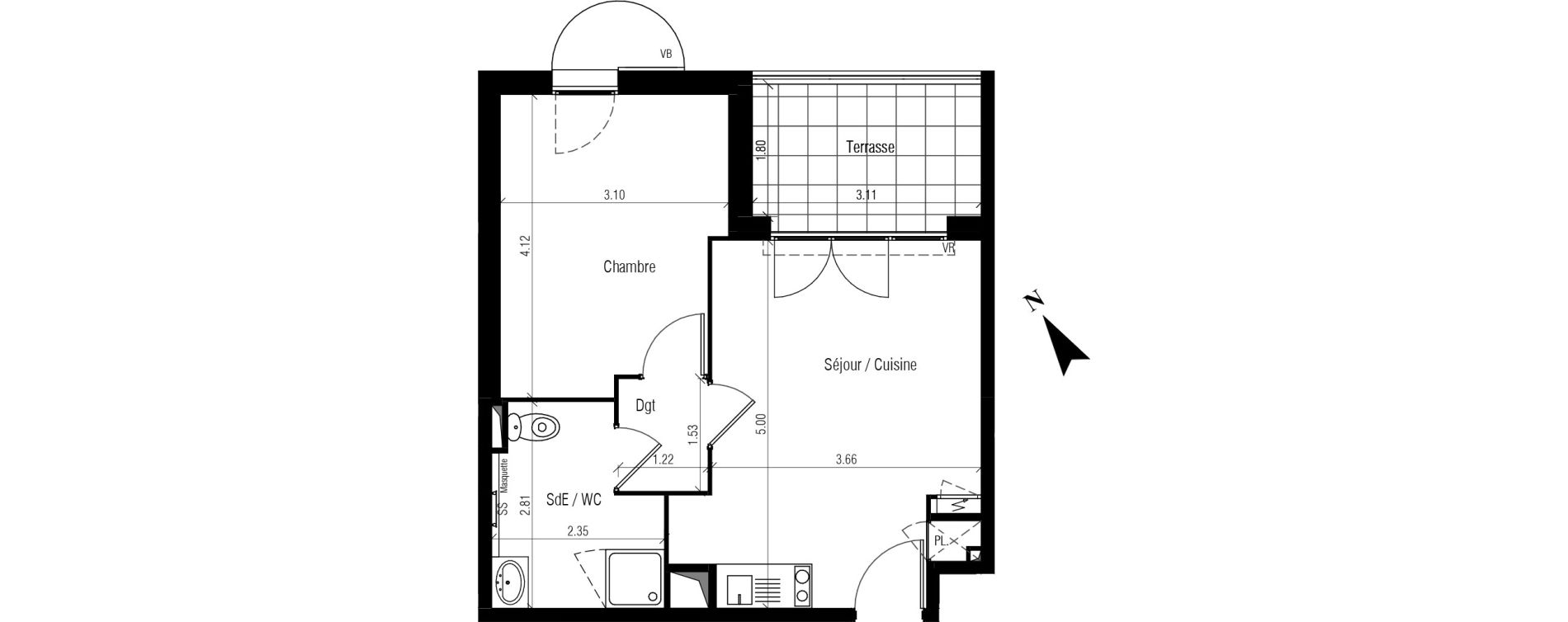 Appartement T2 de 37,25 m2 &agrave; S&egrave;te Le conservatoire
