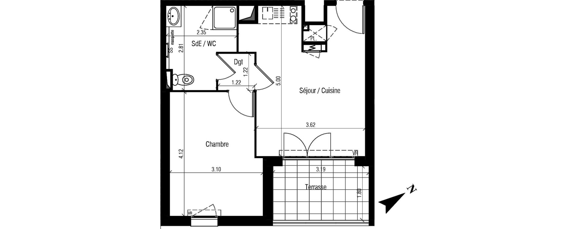 Appartement T2 de 36,95 m2 &agrave; S&egrave;te Le conservatoire