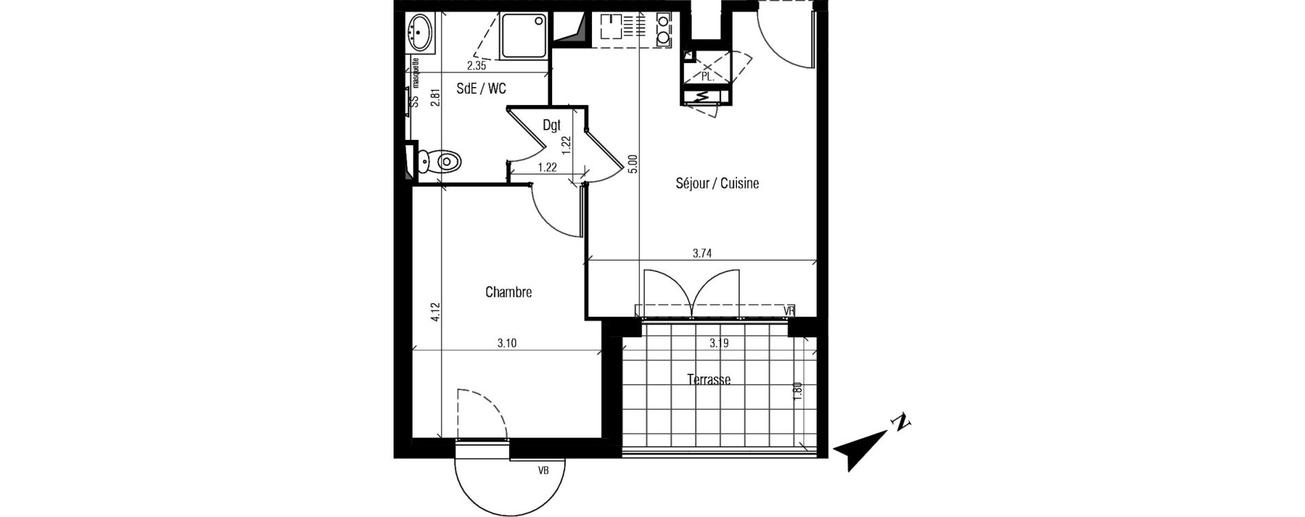 Appartement T2 de 37,55 m2 &agrave; S&egrave;te Le conservatoire