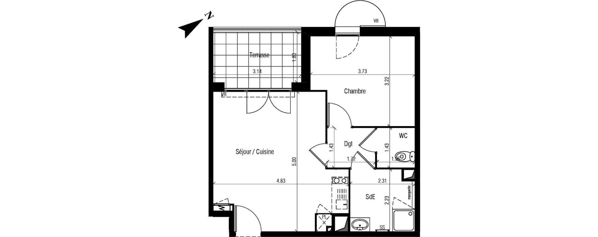 Appartement T2 de 41,30 m2 &agrave; S&egrave;te Le conservatoire