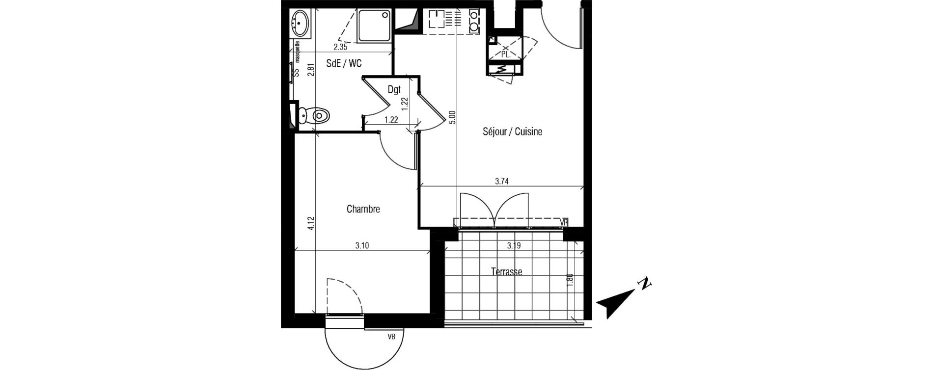 Appartement T2 de 37,55 m2 &agrave; S&egrave;te Le conservatoire