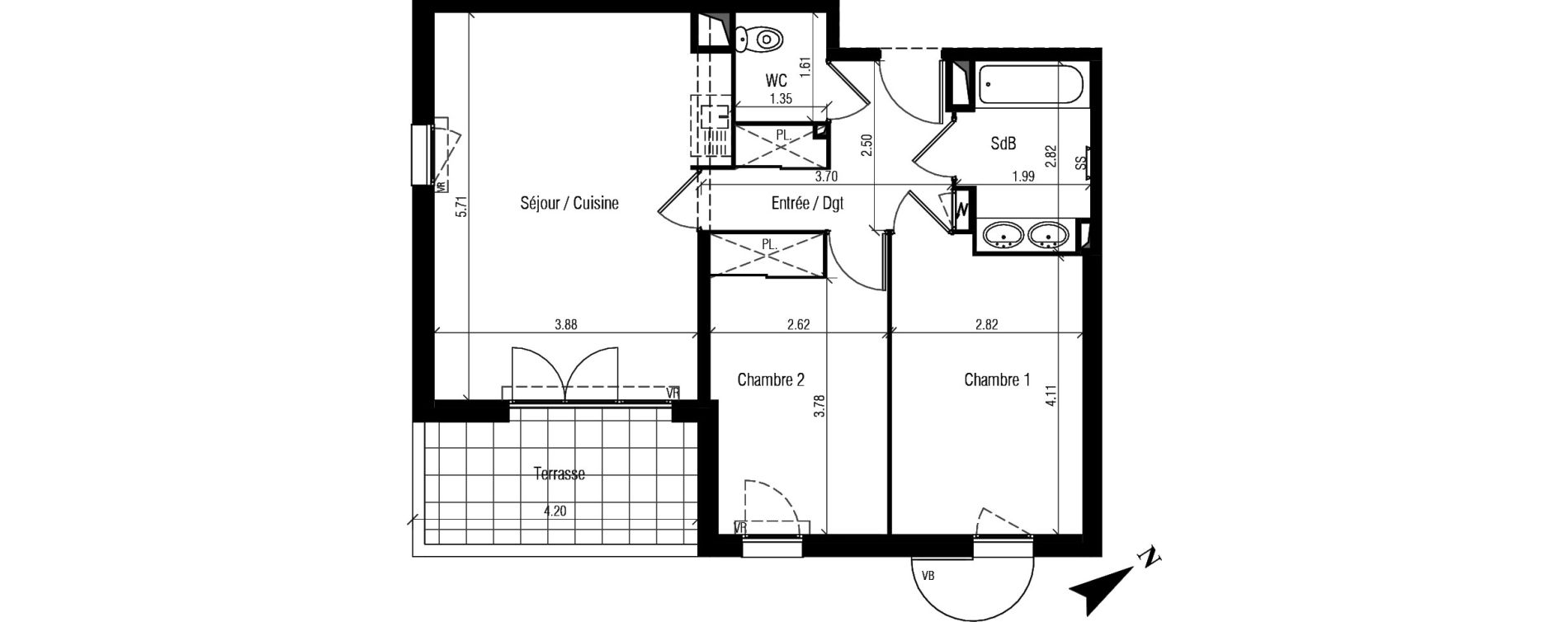 Appartement T3 de 60,35 m2 &agrave; S&egrave;te Le conservatoire