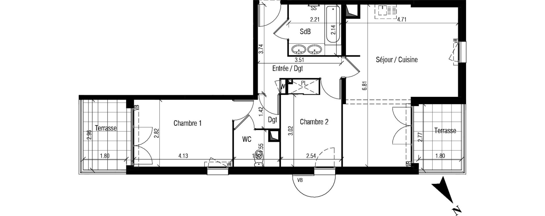 Appartement T3 de 63,25 m2 &agrave; S&egrave;te Le conservatoire