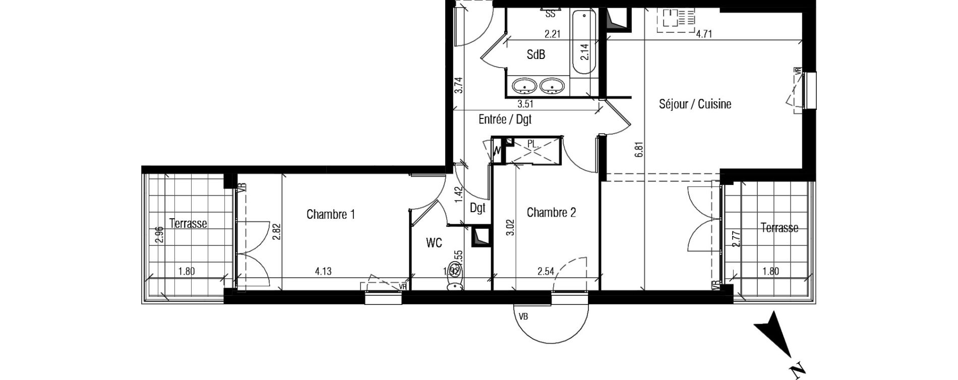 Appartement T3 de 63,25 m2 &agrave; S&egrave;te Le conservatoire