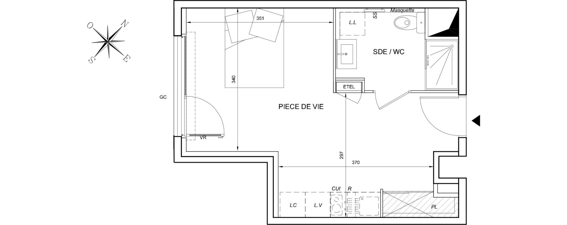 Appartement T1 de 27,20 m2 &agrave; S&egrave;te Les jardins de l etang