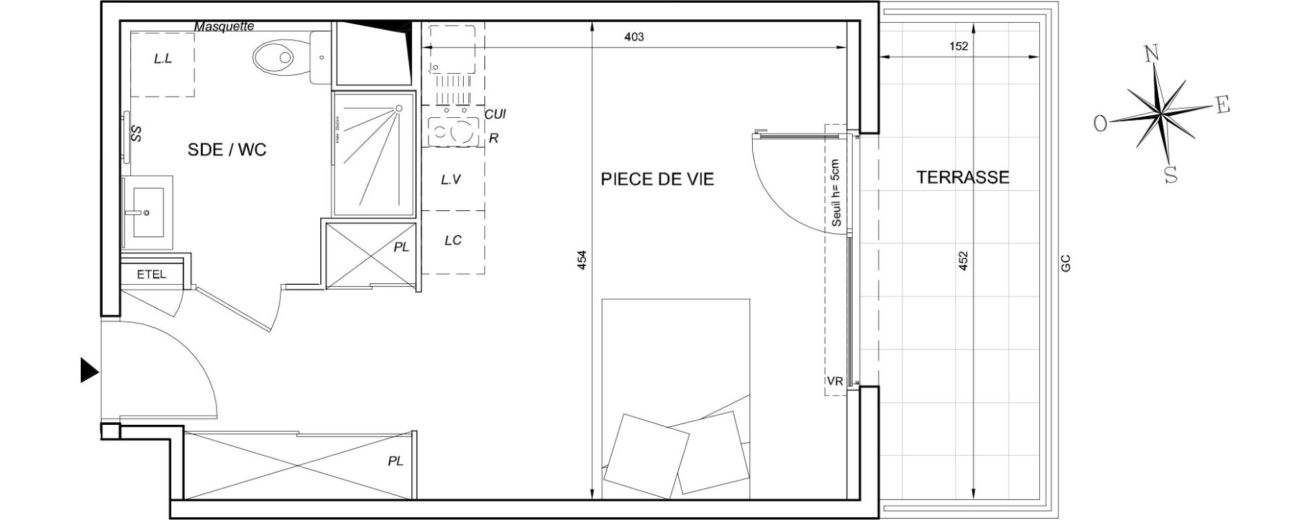Appartement T1 de 29,70 m2 &agrave; S&egrave;te Les jardins de l etang