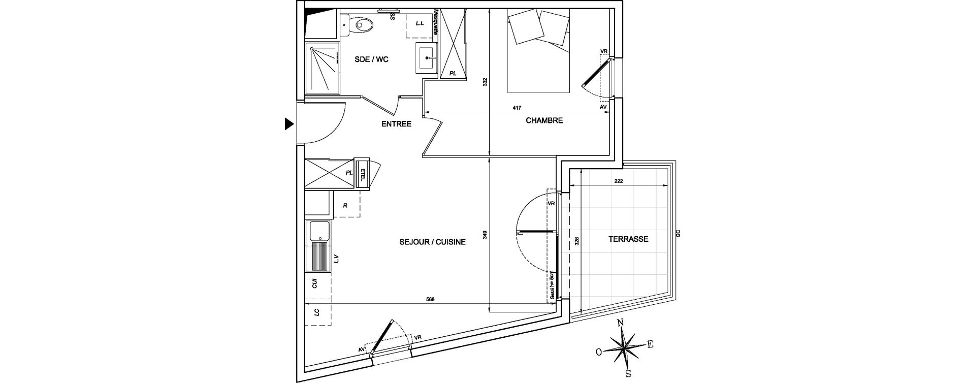 Appartement T2 de 44,35 m2 &agrave; S&egrave;te Les jardins de l etang