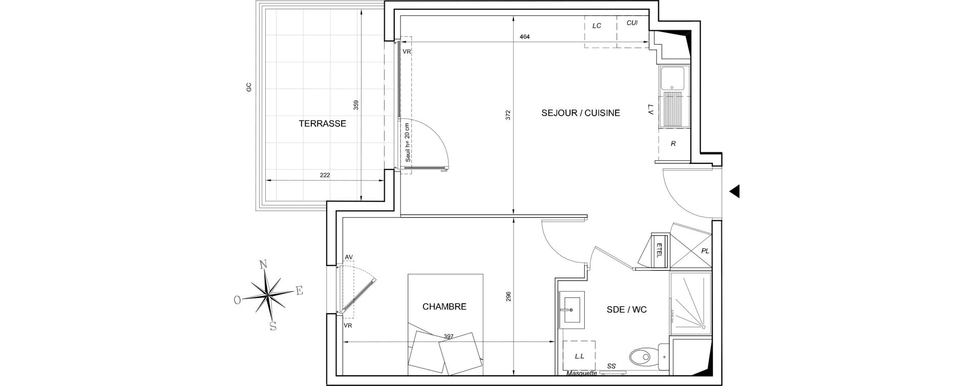 Appartement T2 de 39,20 m2 &agrave; S&egrave;te Les jardins de l etang