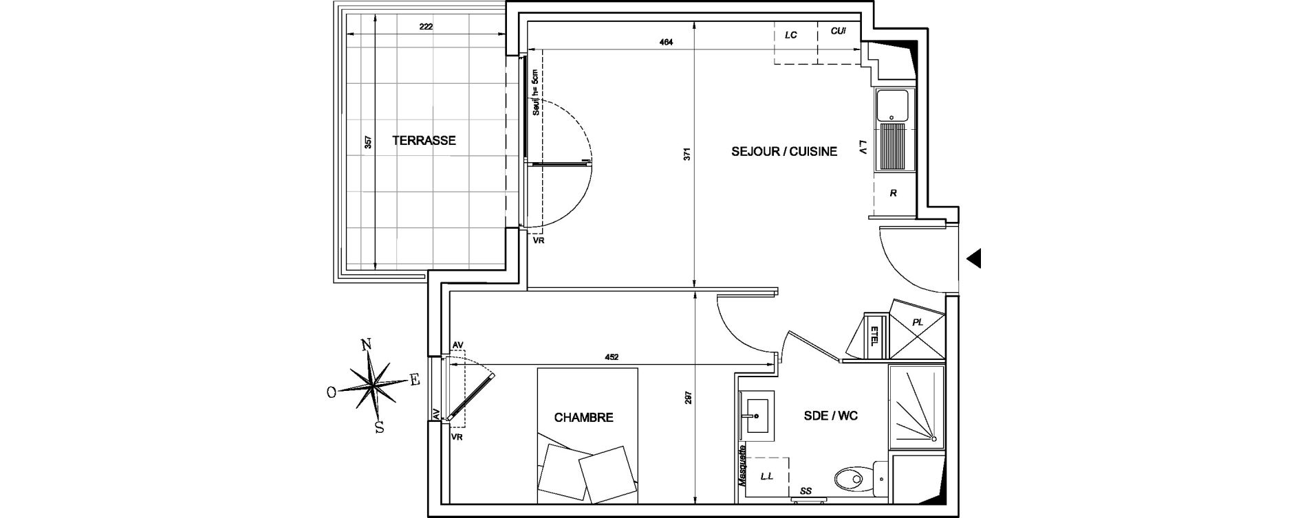 Appartement T2 de 39,20 m2 &agrave; S&egrave;te Les jardins de l etang