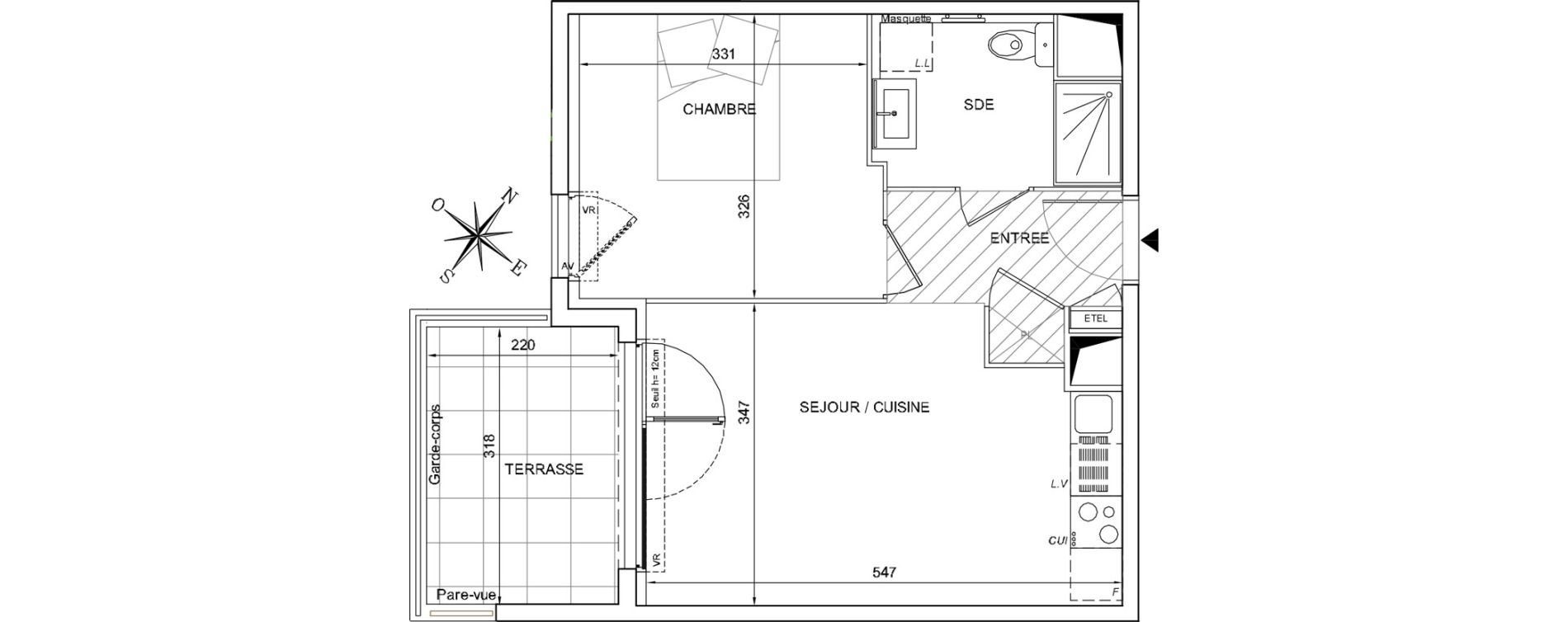 Appartement T2 de 37,80 m2 &agrave; S&egrave;te Rive sud