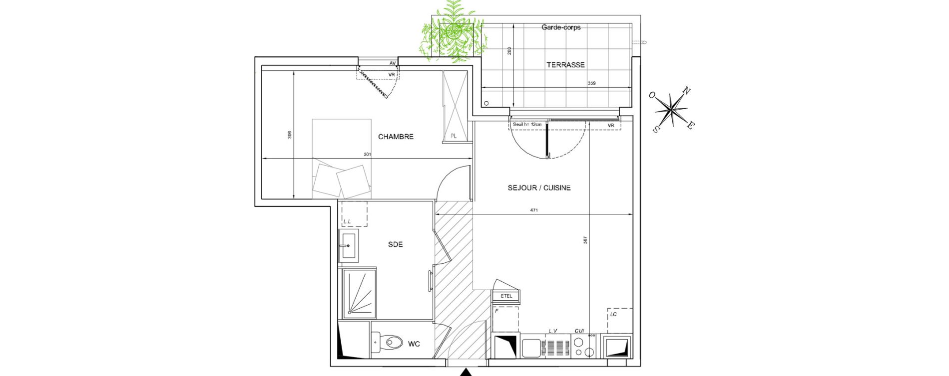 Appartement T2 de 46,40 m2 &agrave; S&egrave;te Rive sud