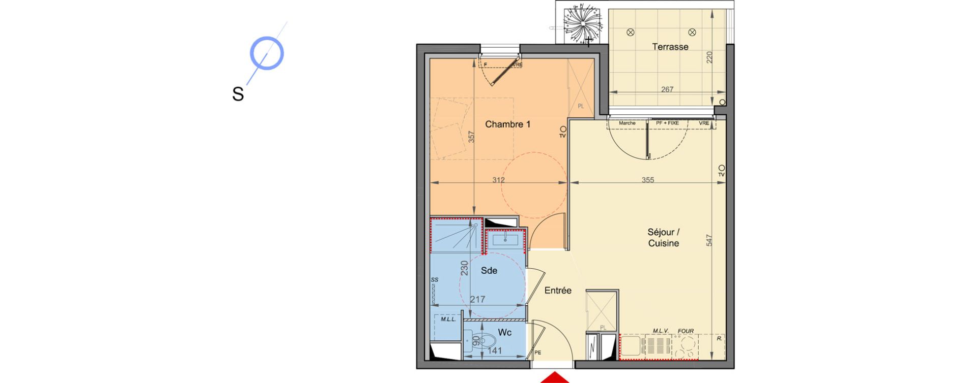 Appartement T2 de 40,20 m2 &agrave; S&egrave;te Rive sud