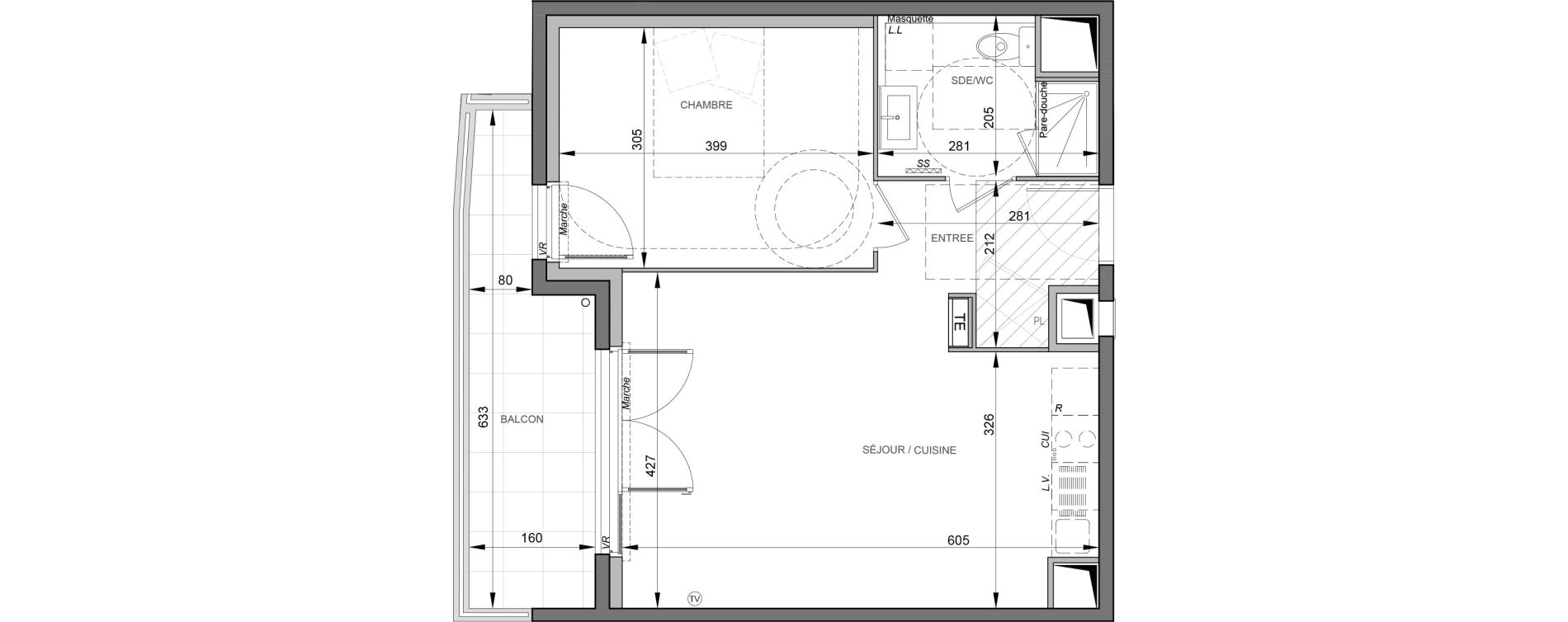 Appartement T2 de 45,00 m2 &agrave; S&egrave;te Rive sud