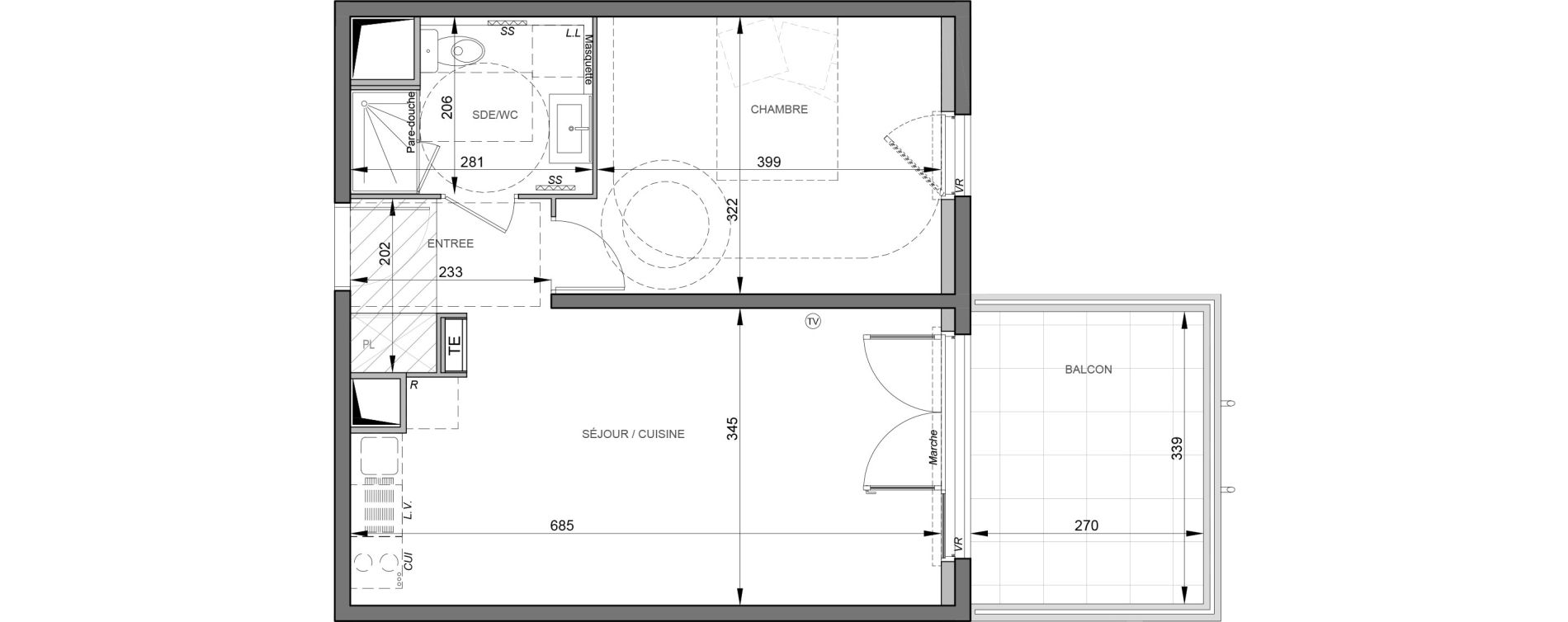 Appartement T2 de 44,15 m2 &agrave; S&egrave;te Rive sud