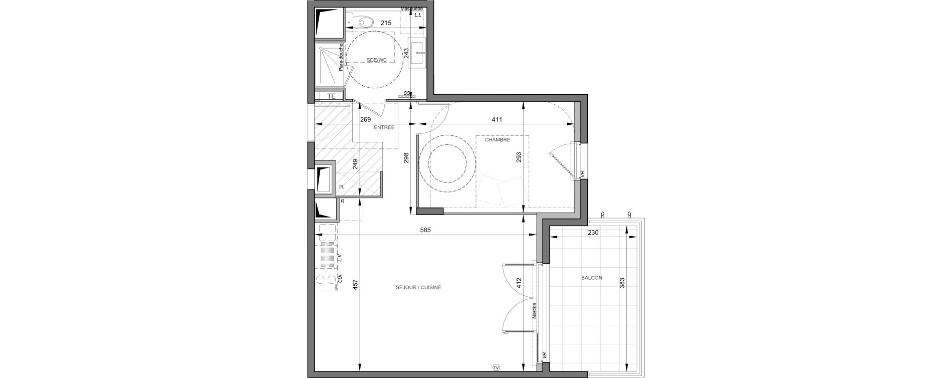 Appartement T2 de 49,20 m2 &agrave; S&egrave;te Rive sud