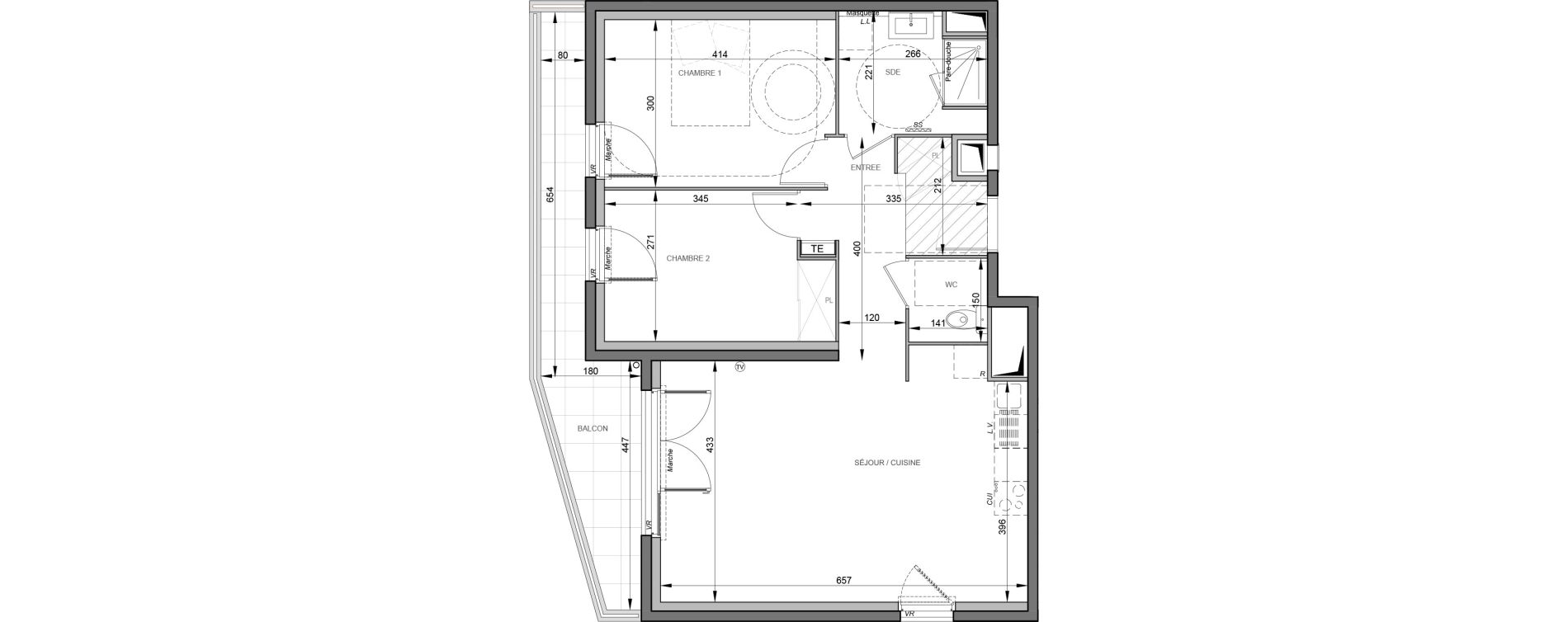 Appartement T3 de 66,75 m2 &agrave; S&egrave;te Rive sud