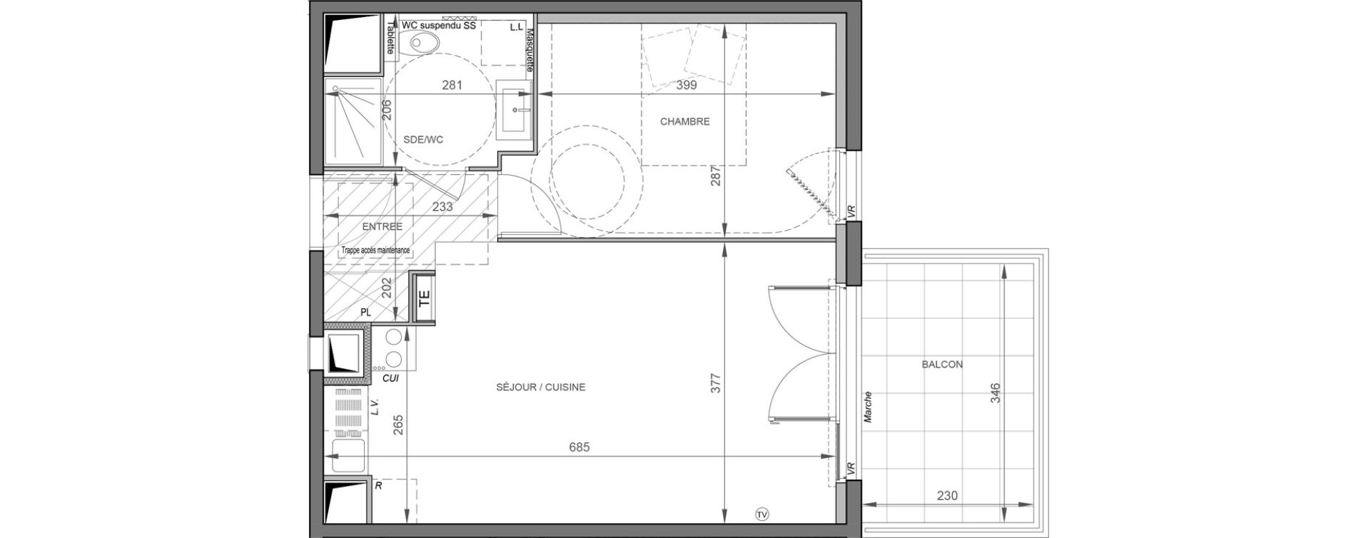 Appartement T2 de 43,70 m2 &agrave; S&egrave;te Rive sud