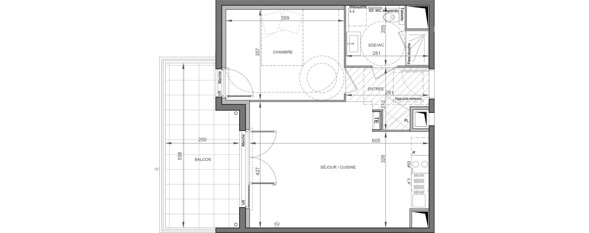 Appartement T2 de 45,00 m2 &agrave; S&egrave;te Rive sud