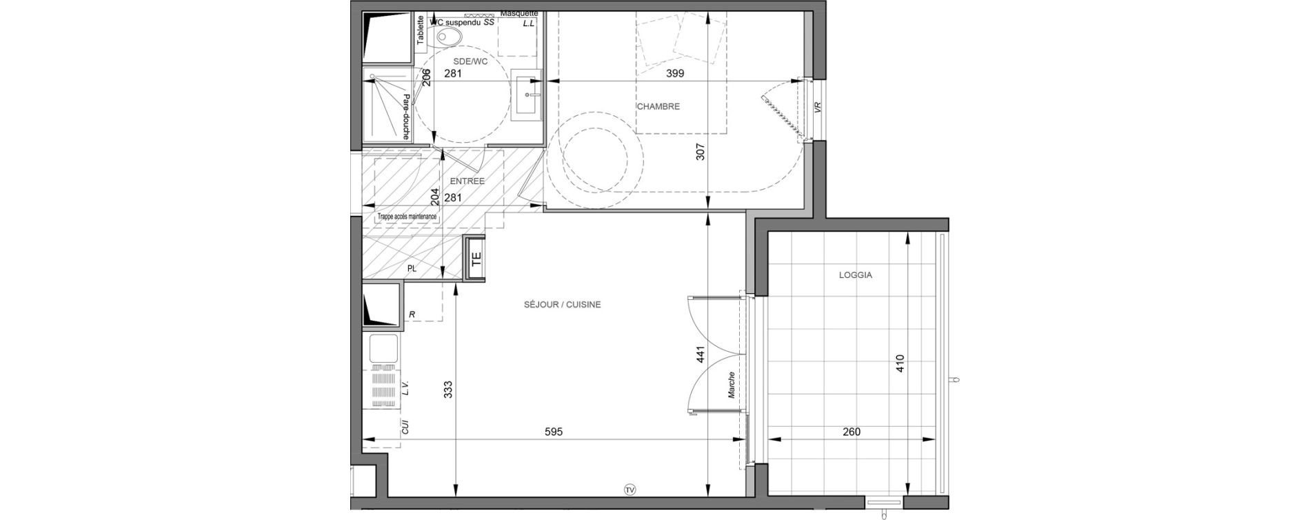 Appartement T2 de 45,25 m2 &agrave; S&egrave;te Rive sud