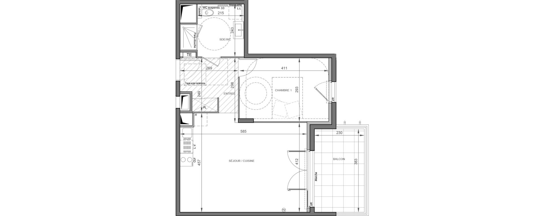 Appartement T2 de 49,20 m2 &agrave; S&egrave;te Rive sud