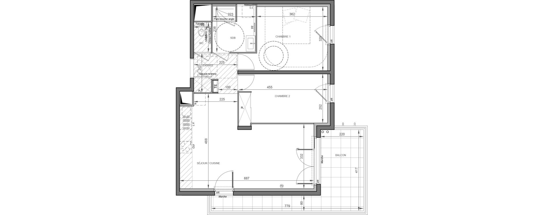 Appartement T3 de 62,00 m2 &agrave; S&egrave;te Rive sud