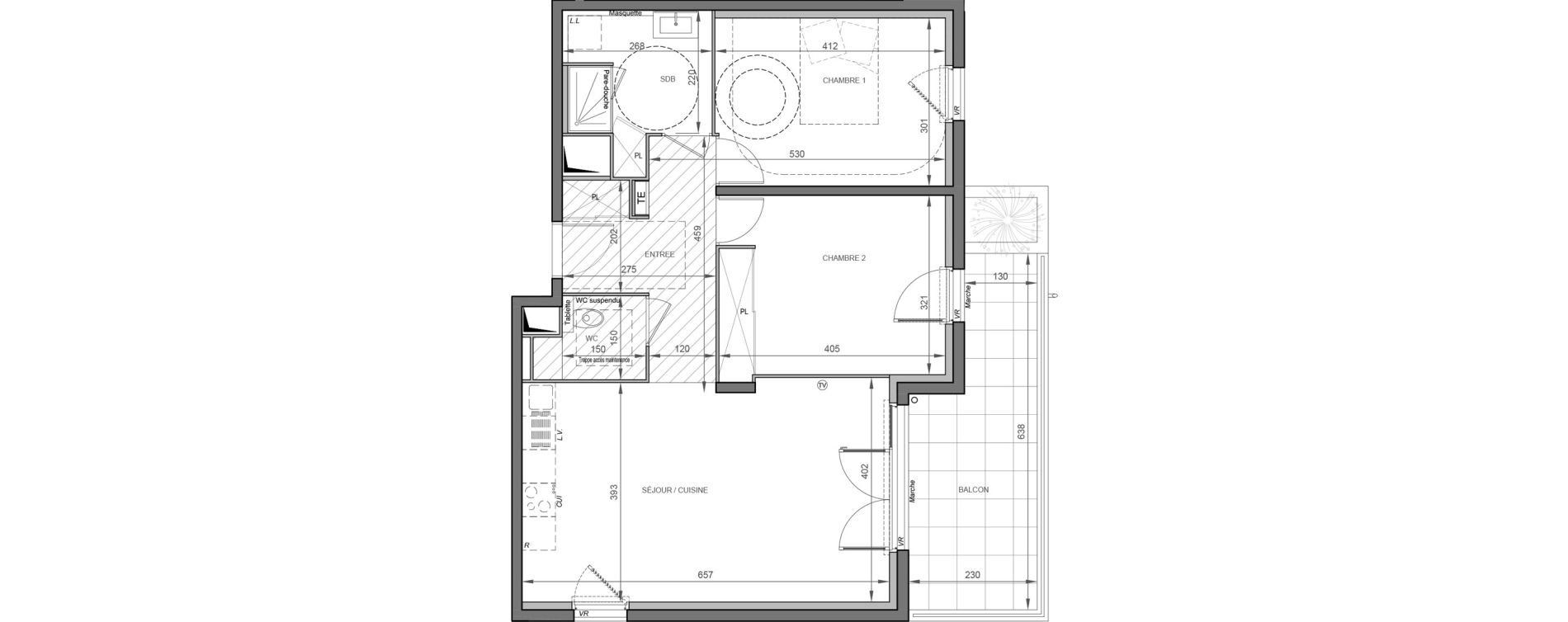 Appartement T3 de 68,15 m2 &agrave; S&egrave;te Rive sud