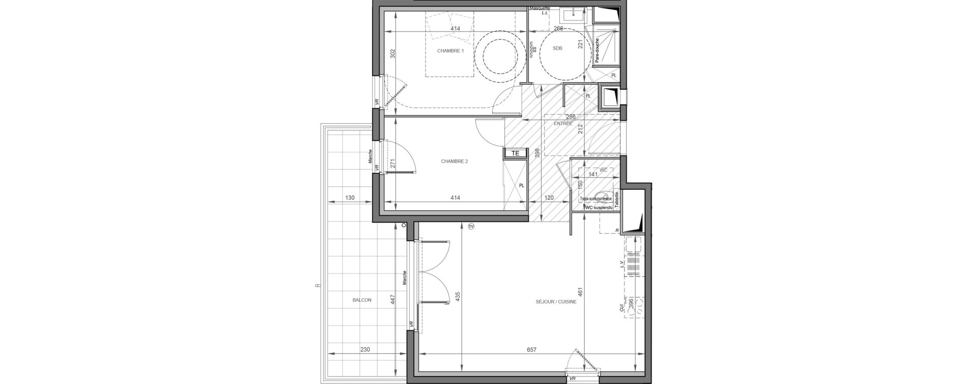 Appartement T3 de 66,85 m2 &agrave; S&egrave;te Rive sud