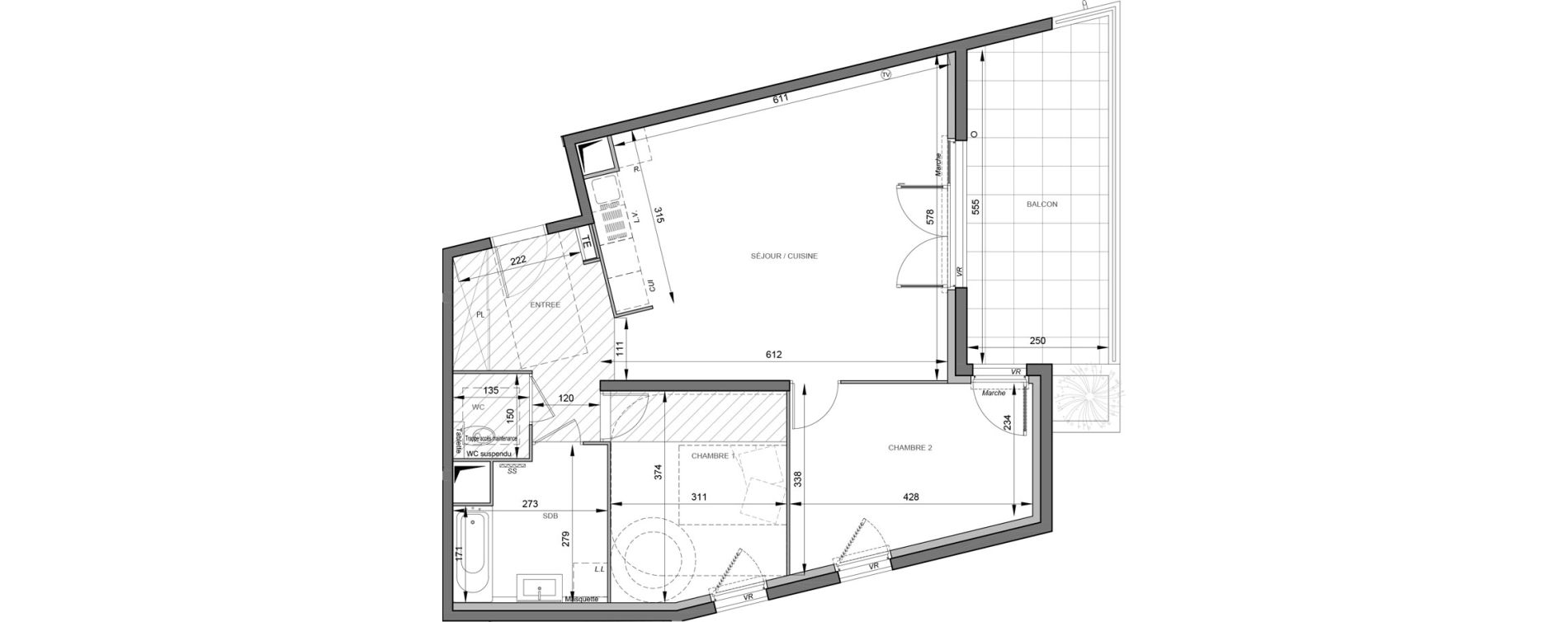 Appartement T3 de 70,05 m2 &agrave; S&egrave;te Rive sud