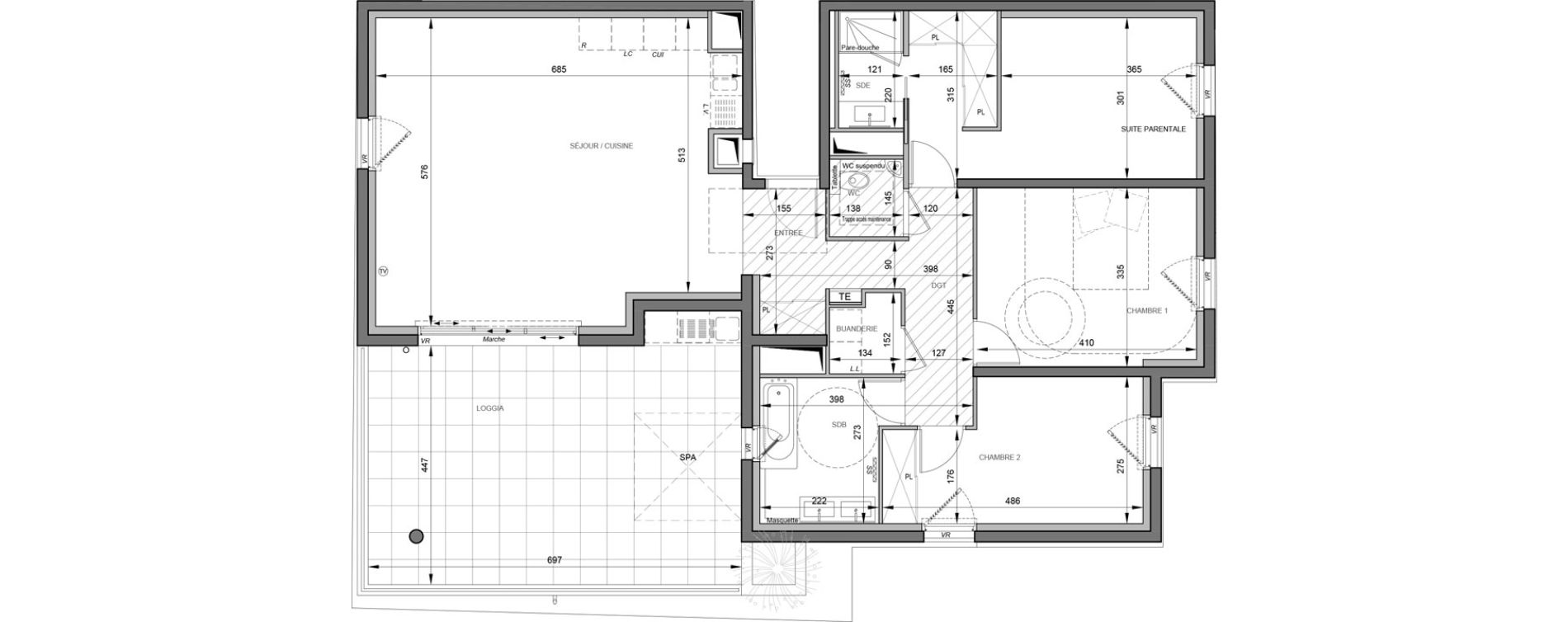 Appartement T4 de 102,15 m2 &agrave; S&egrave;te Rive sud