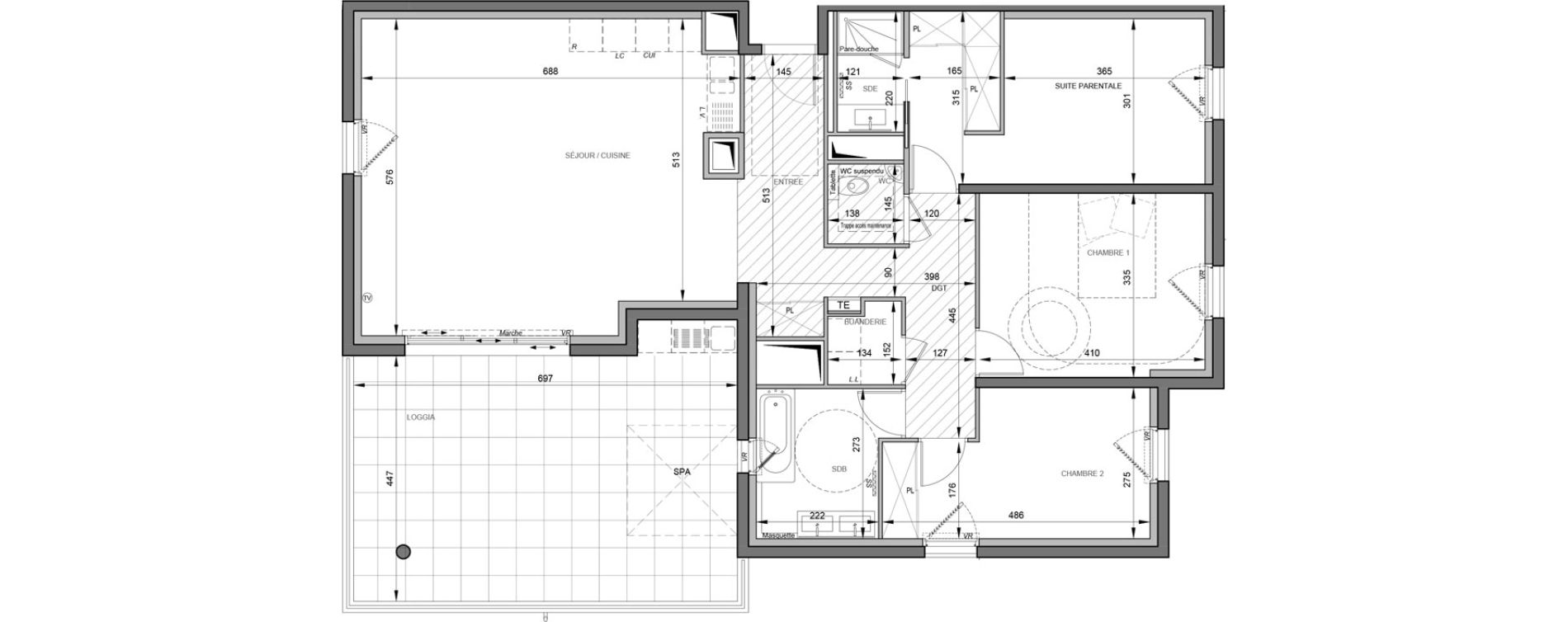 Appartement T4 de 105,55 m2 &agrave; S&egrave;te Rive sud