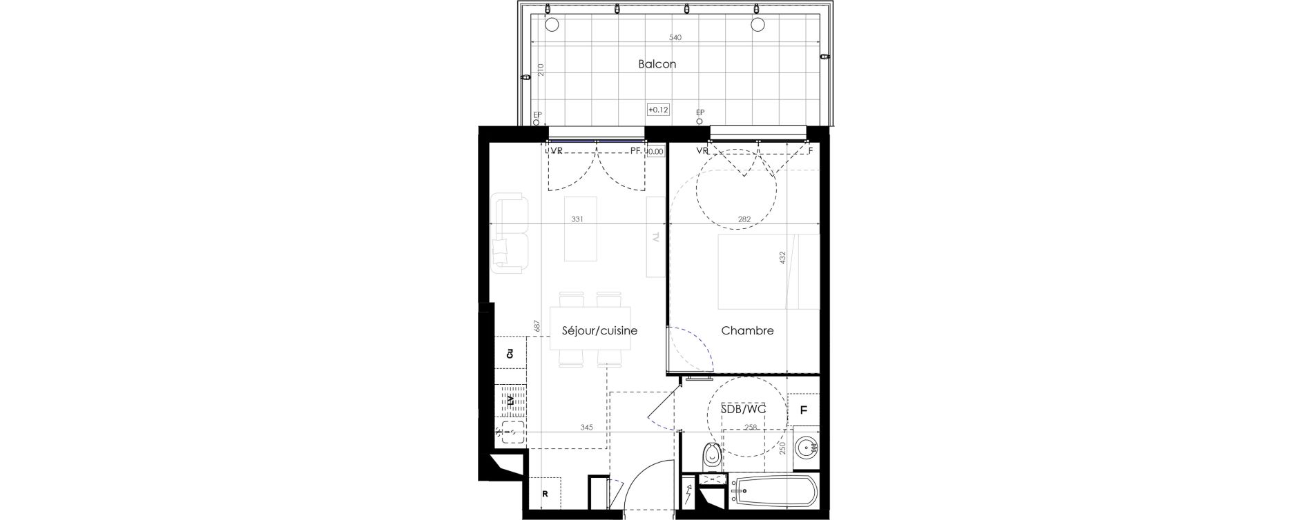 Appartement T2 de 40,20 m2 &agrave; S&egrave;te Mont saint clair