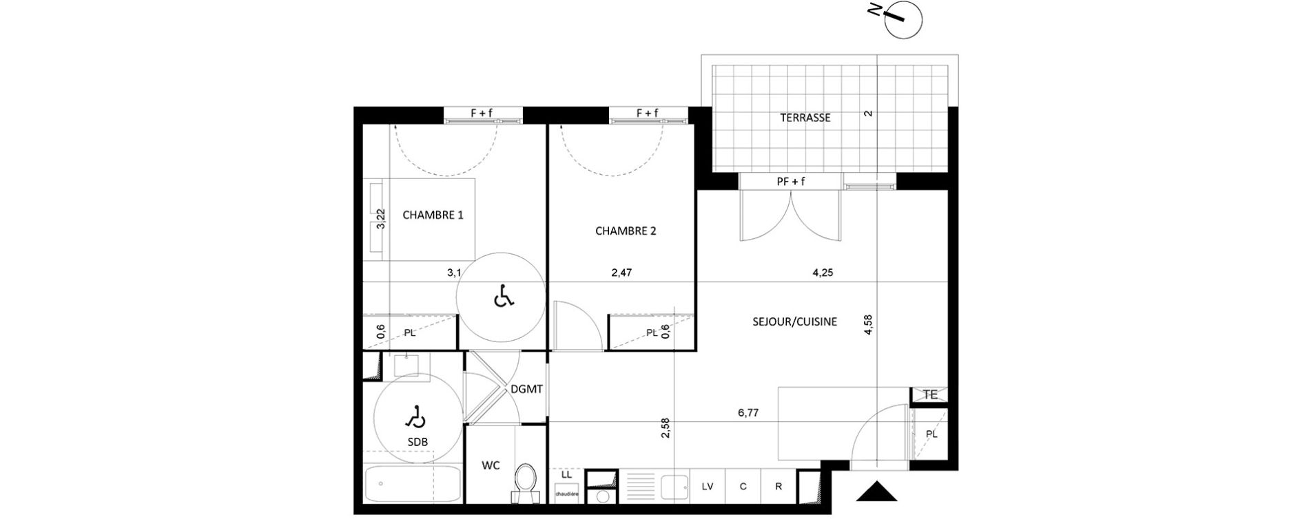Appartement T3 de 56,80 m2 &agrave; S&egrave;te Centre