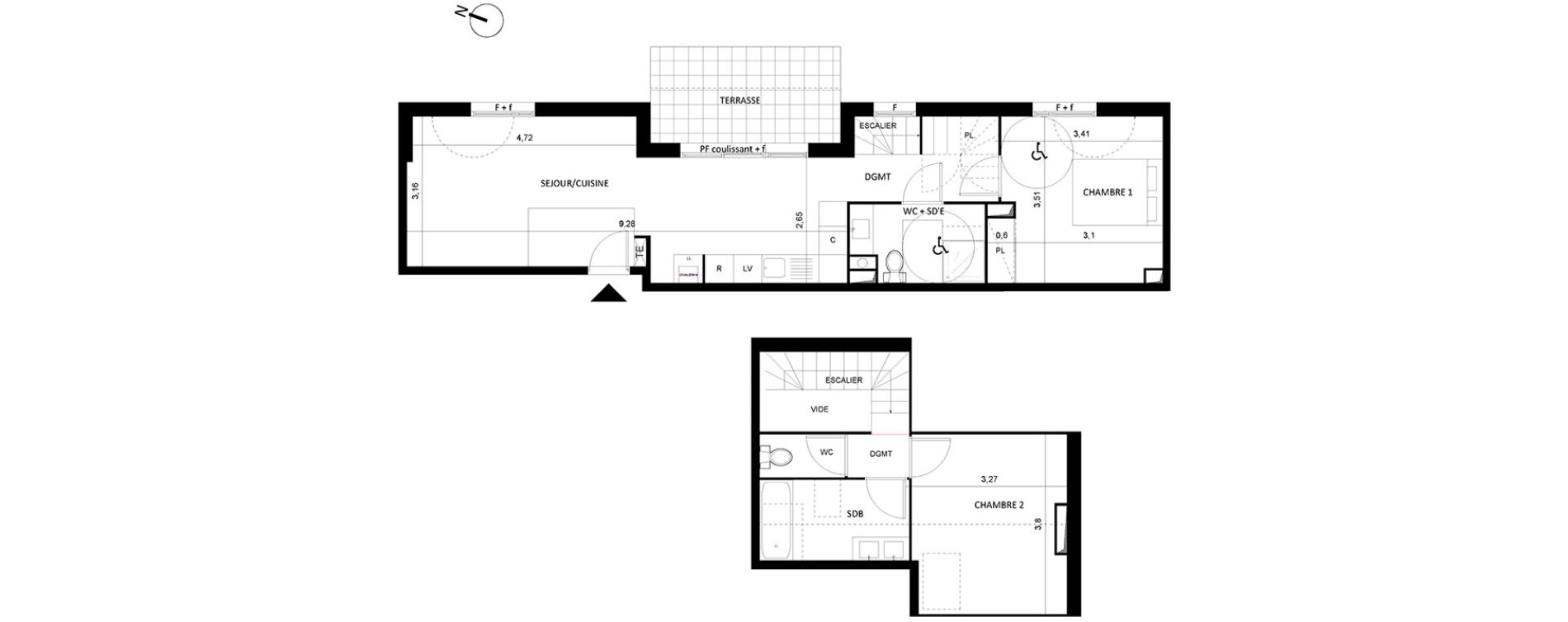 Duplex T3 de 69,20 m2 &agrave; S&egrave;te Centre