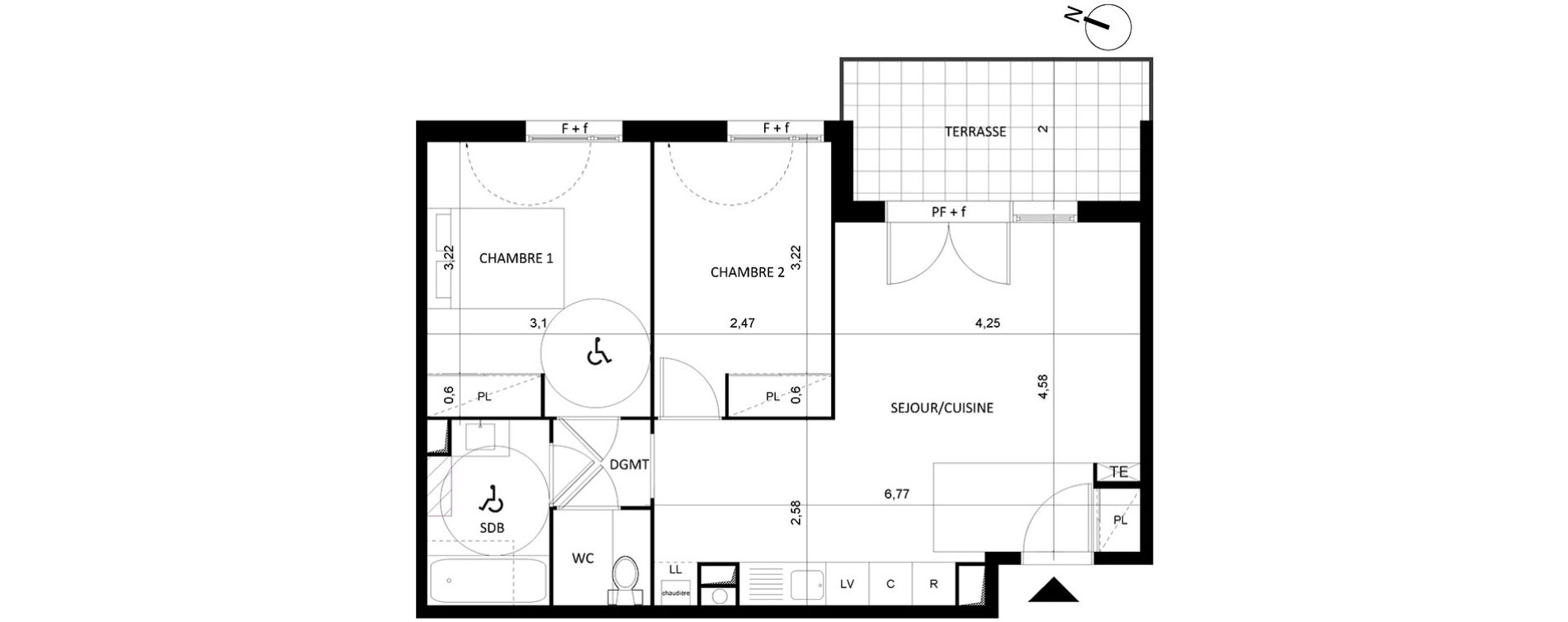 Appartement T3 de 56,80 m2 &agrave; S&egrave;te Centre