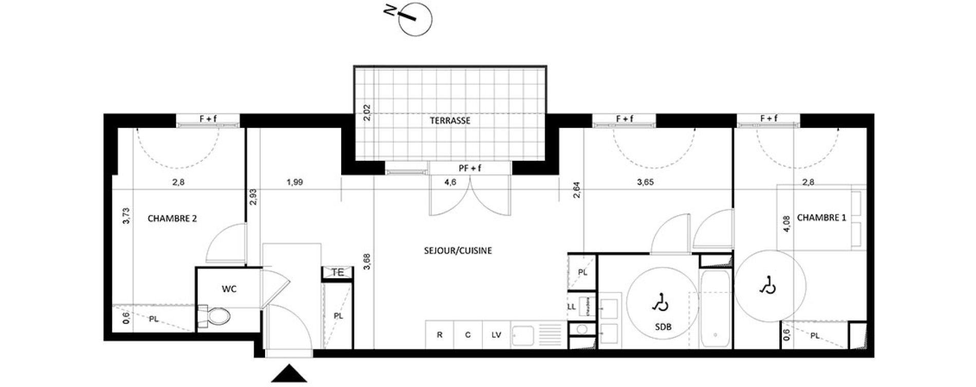 Appartement T3 de 68,00 m2 &agrave; S&egrave;te Centre