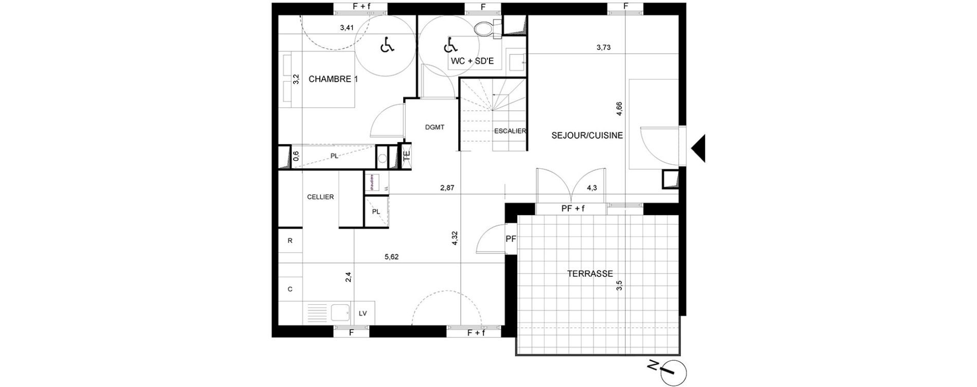 Appartement T4 de 95,60 m2 &agrave; S&egrave;te Centre