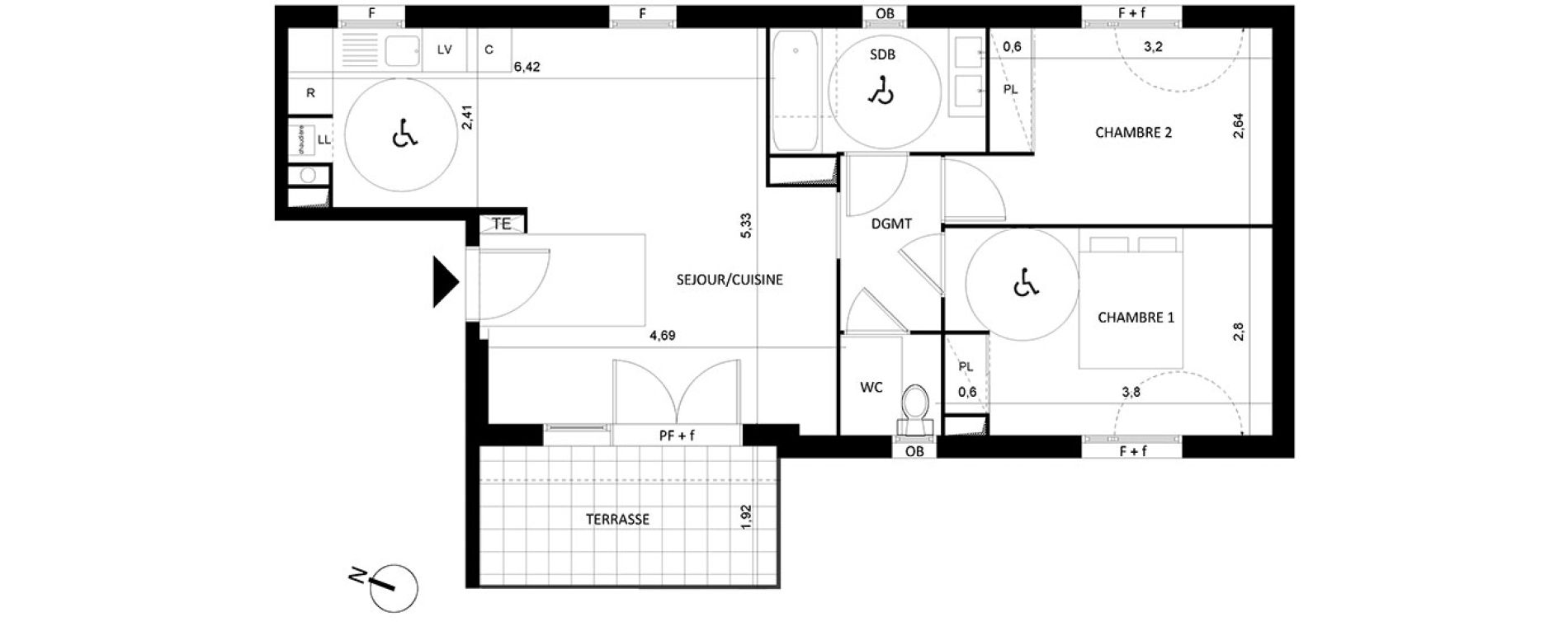 Appartement T3 de 63,10 m2 &agrave; S&egrave;te Centre