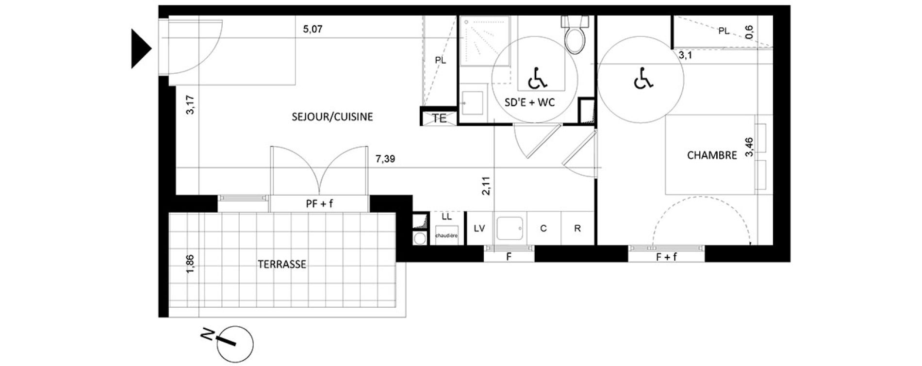 Appartement T2 de 39,20 m2 &agrave; S&egrave;te Centre
