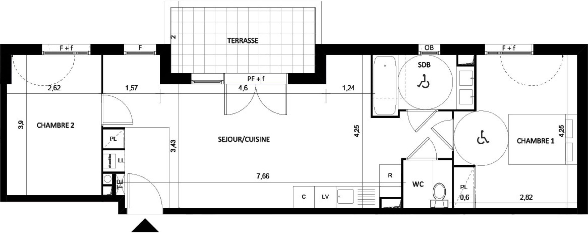 Appartement T3 de 61,80 m2 &agrave; S&egrave;te Centre