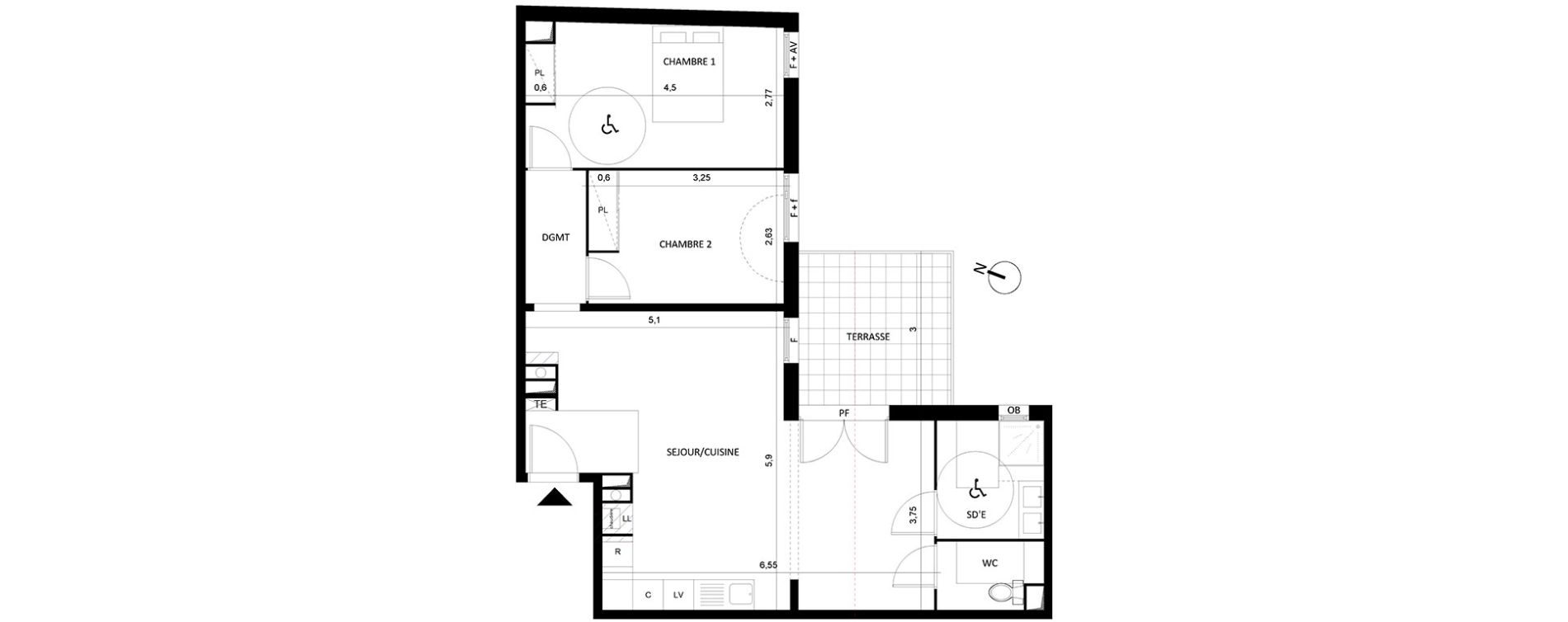 Appartement T3 de 72,40 m2 &agrave; S&egrave;te Centre