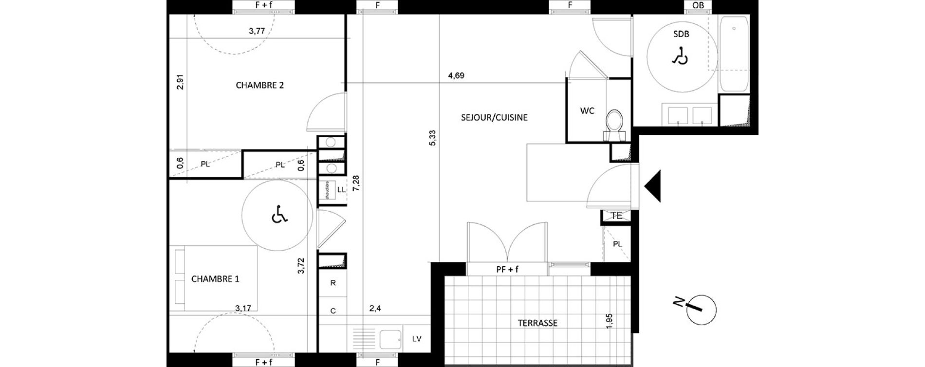 Appartement T3 de 69,00 m2 &agrave; S&egrave;te Centre