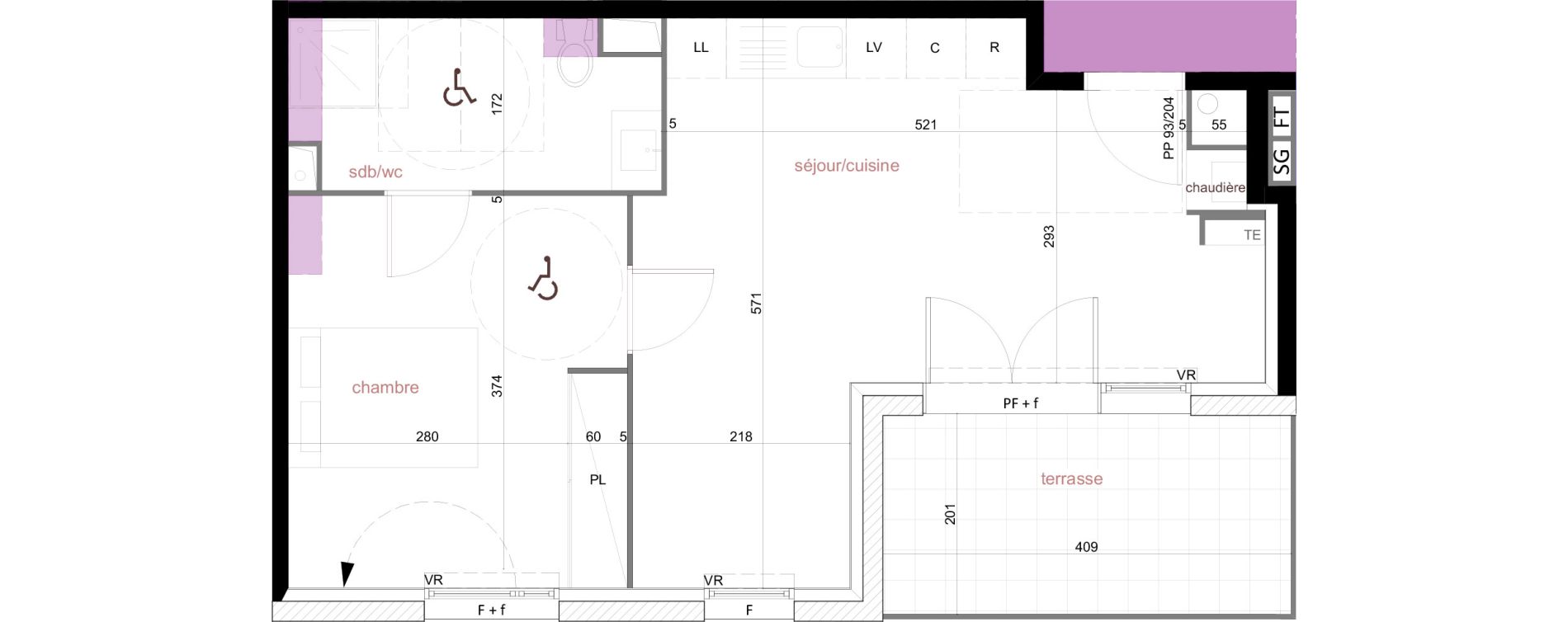Appartement T2 de 43,90 m2 &agrave; S&egrave;te Centre