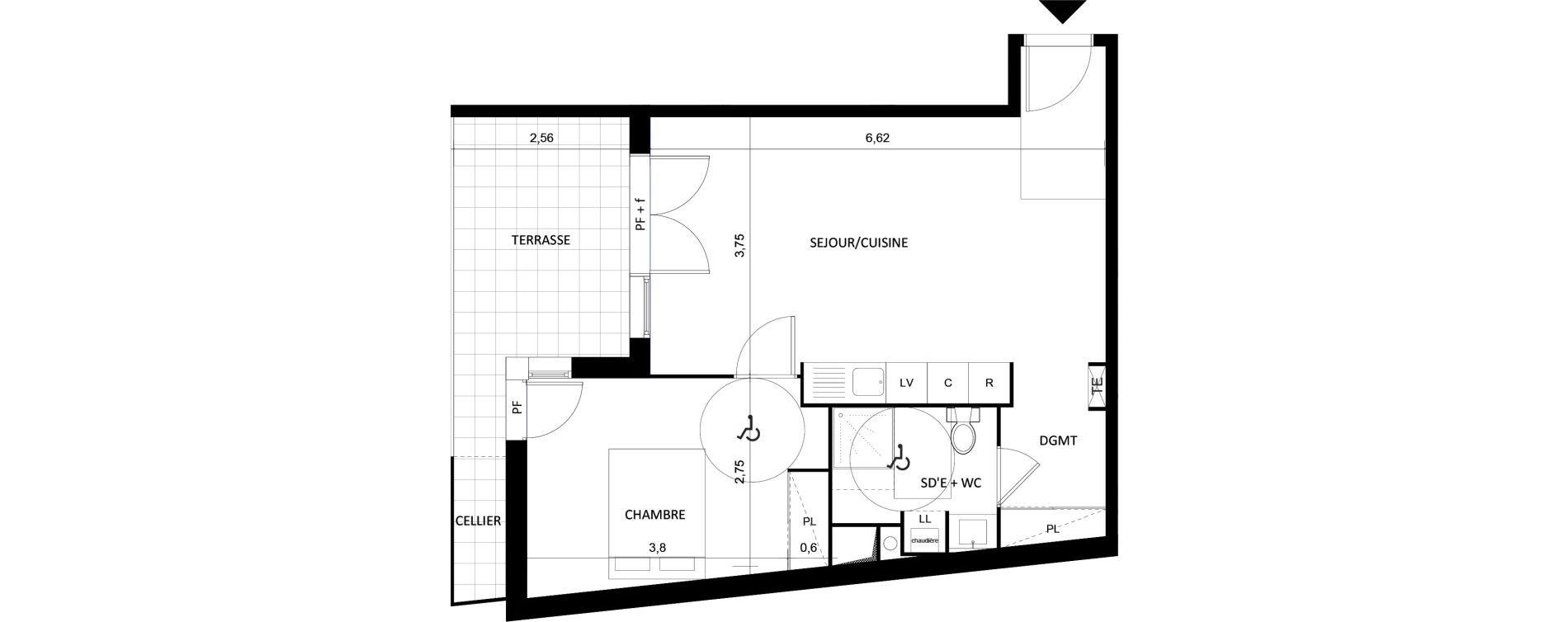 Appartement T2 de 49,50 m2 &agrave; S&egrave;te Centre