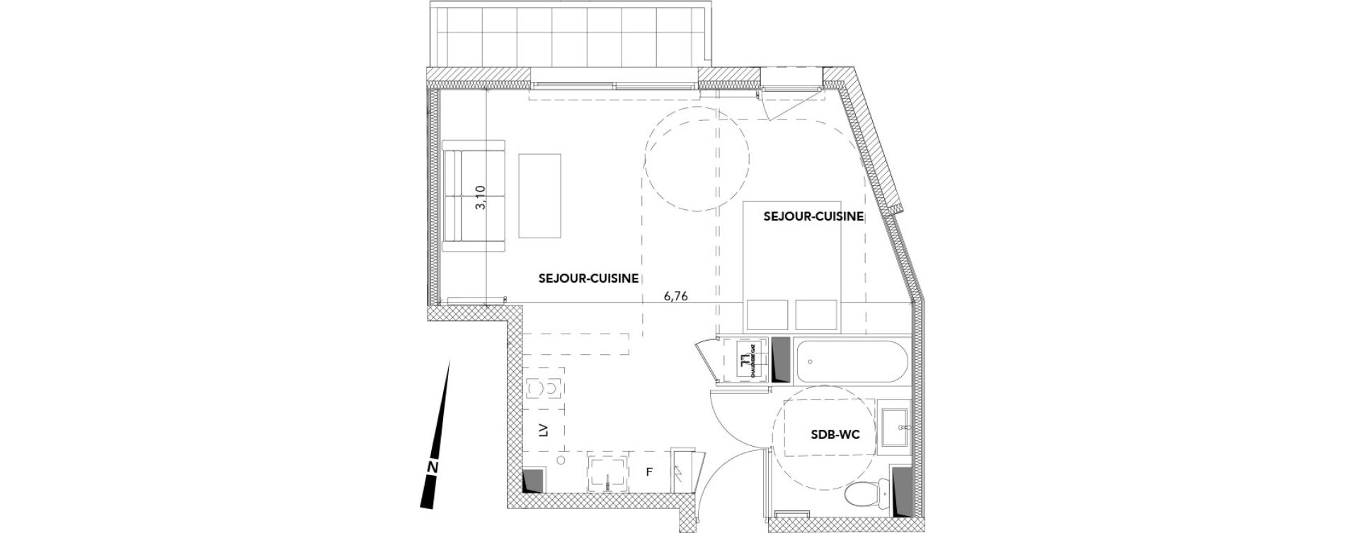 Appartement T1 de 34,58 m2 &agrave; S&egrave;te Mont saint clair