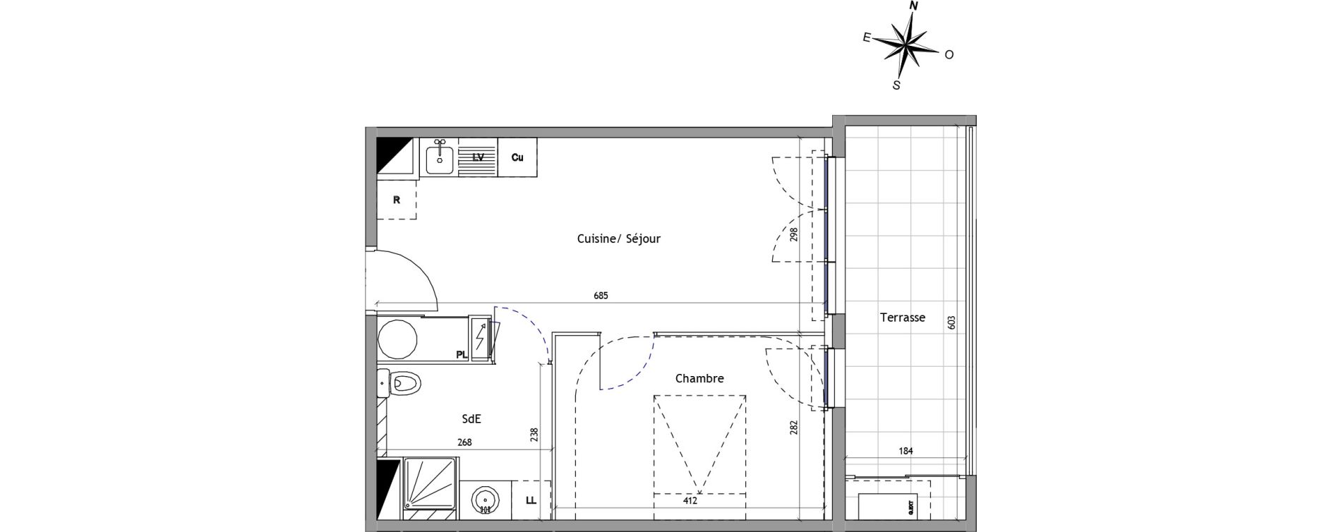 Appartement T2 de 38,40 m2 &agrave; Vendargues Centre