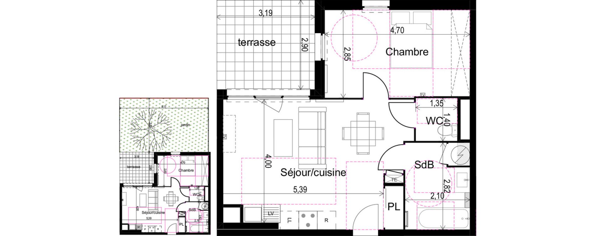 Appartement T2 de 45,79 m2 &agrave; Vias Centre