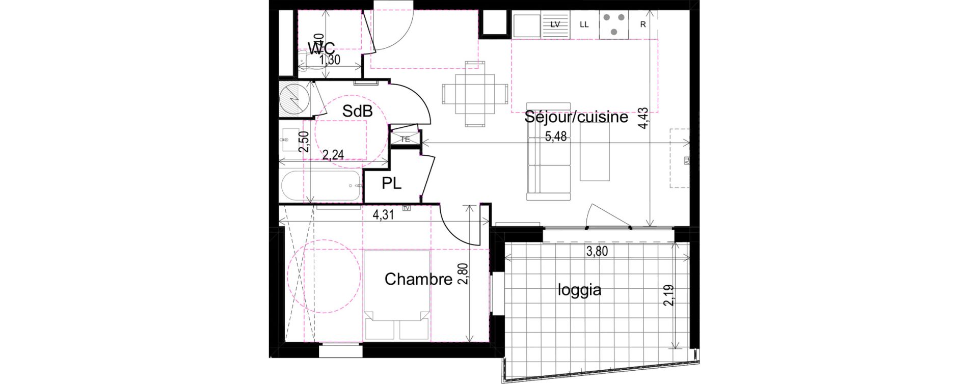 Appartement T2 de 45,46 m2 &agrave; Vias Centre